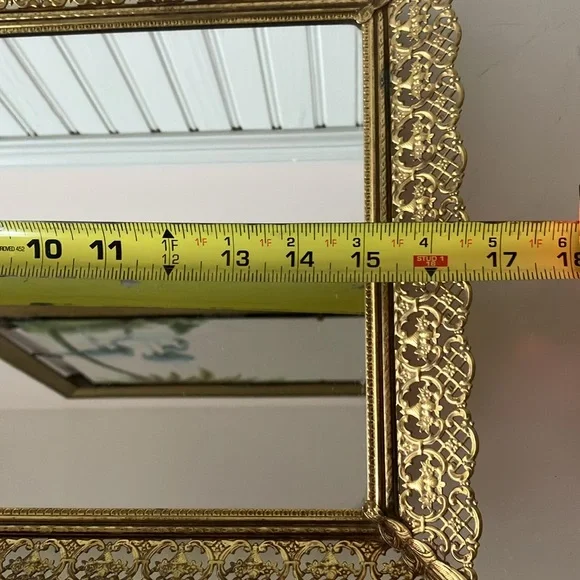 Vintage Gold Filigree Elegant Gold Framed Mirror Tray. - Picture 6 of 11